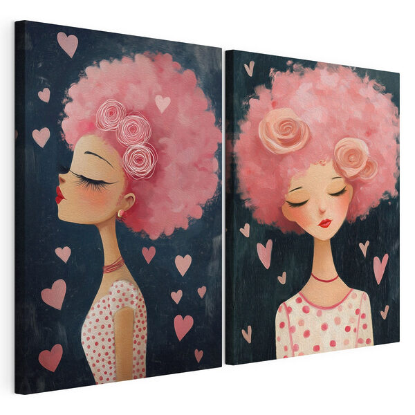 Collage raffigurante una donna dai capelli rosa Stampa su tela modulare Collage raffigurante una donna dai capelli rosa
