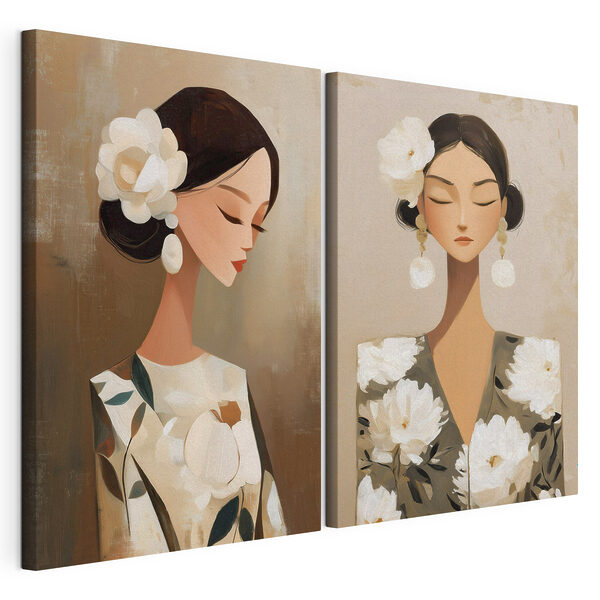 Collage raffigurante una donna con dei fiori tra i capelli Stampa su tela modulare Collage raffigurante una donna con dei fiori tra i capelli