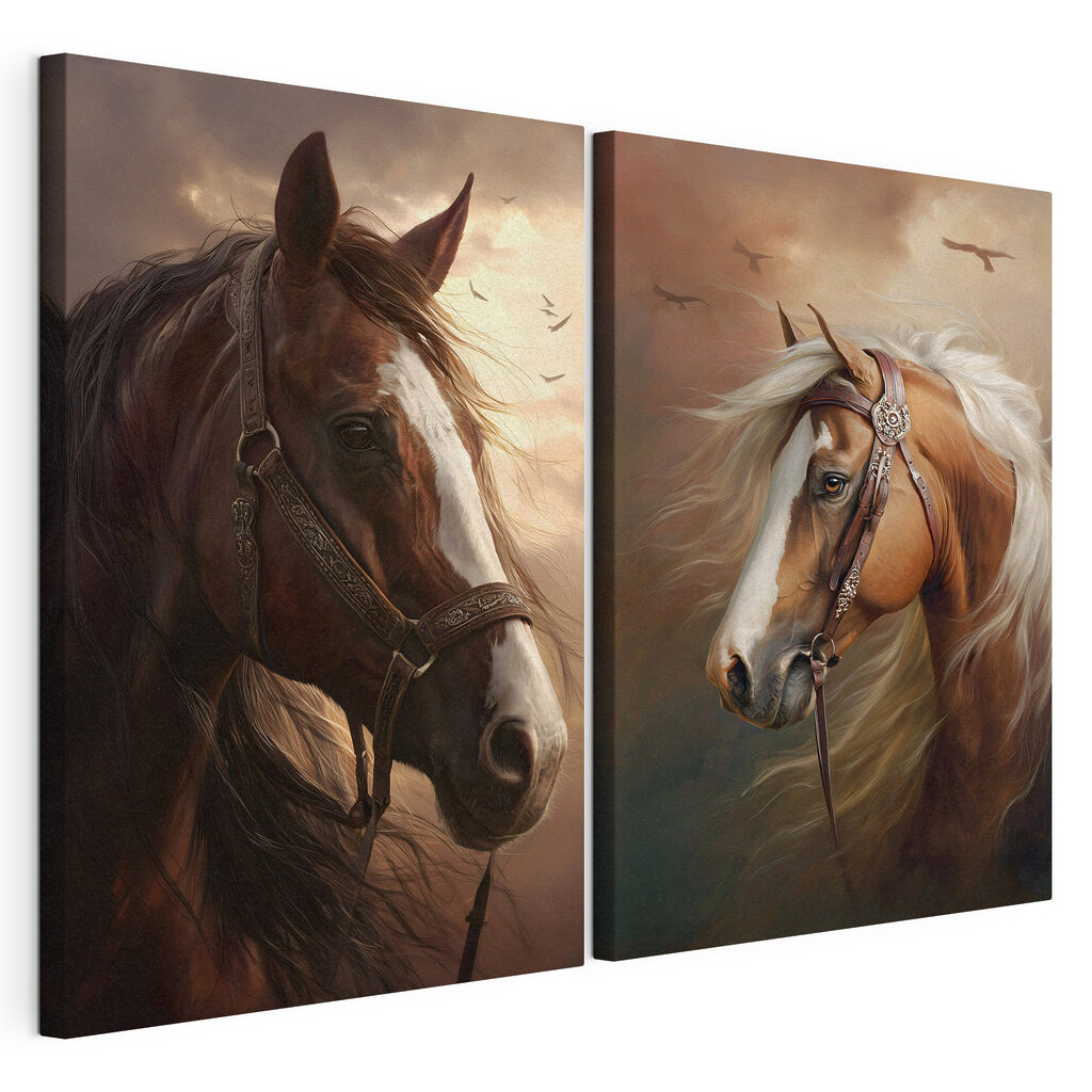 Collage of horses with a bridle