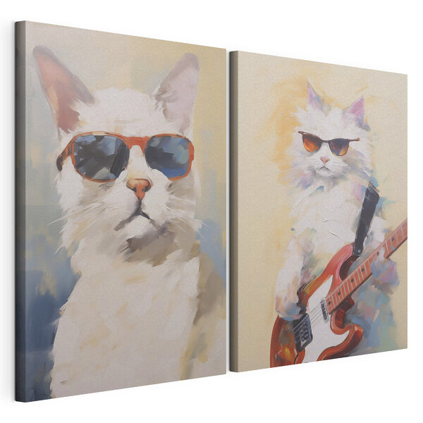 Gatto con occhiali da sole che tiene in mano una chitarra Stampa su tela modulare Gatto con occhiali da sole che tiene in mano una chitarra