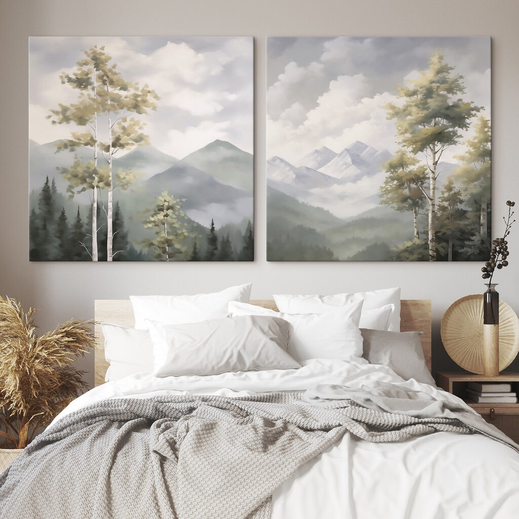 Painting of mountains and trees Painting of mountains and trees