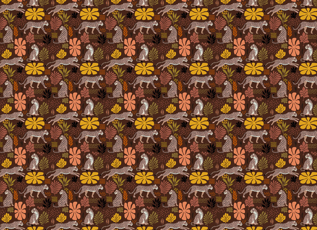Pattern of leopards and flowers