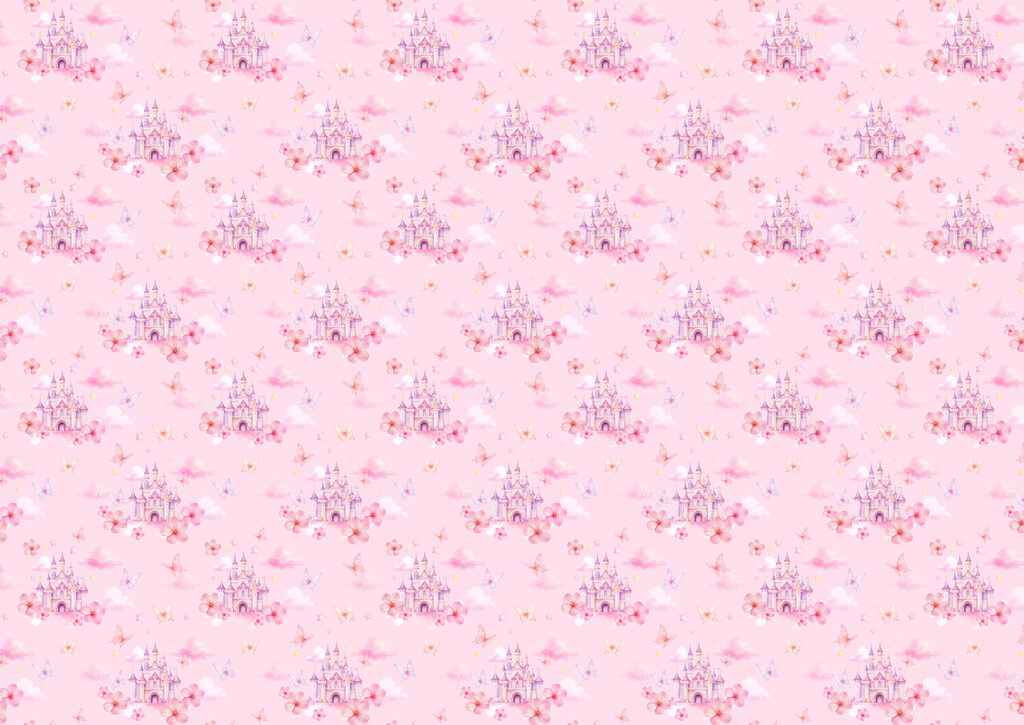 Pink background with pink clouds and butterflies Pink background with pink clouds and butterflies