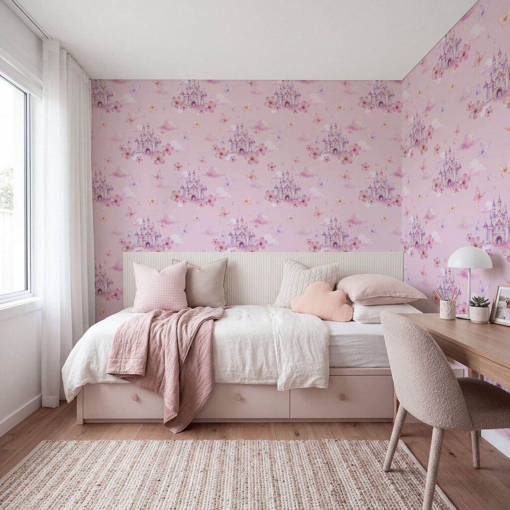 Sfondo rosa con nuvole e farfalle rosa Sfondo rosa con nuvole e farfalle rosa