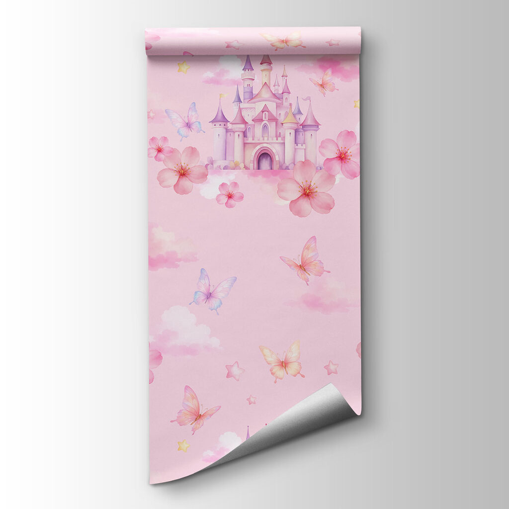 Pink background with pink clouds and butterflies Pink background with pink clouds and butterflies