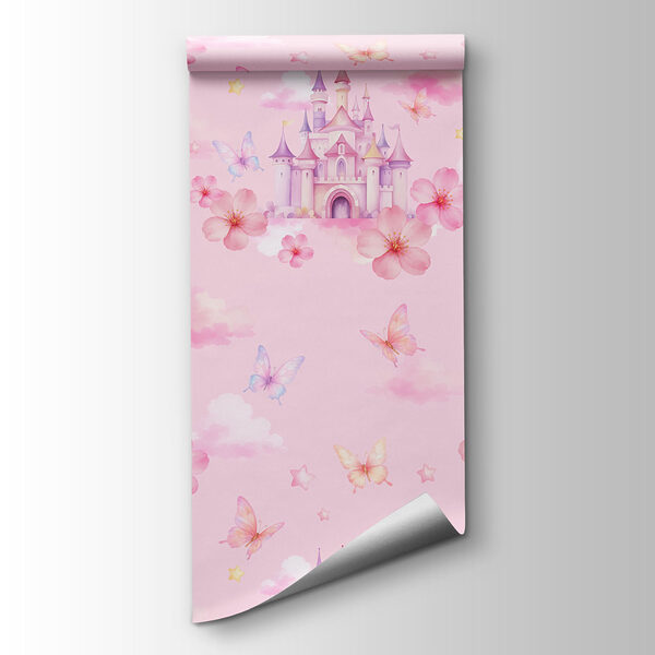 Pink background with pink clouds and butterflies Pink background with pink clouds and butterflies
