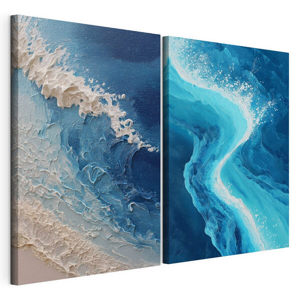 Onde che scorrono in serene sfumature di blu Stampa su tela modulare Onde che scorrono in serene sfumature di blu