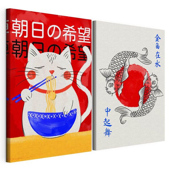 Disegno di un gatto e di un pesce Stampa su tela modulare Disegno di un gatto e di un pesce