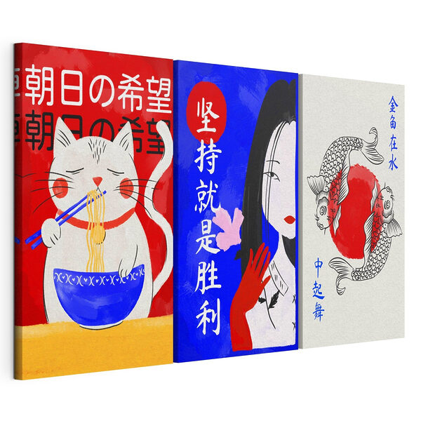 Collage di immagini di pesci e di una tazza Stampa su tela modulare Collage di immagini di pesci e di una tazza