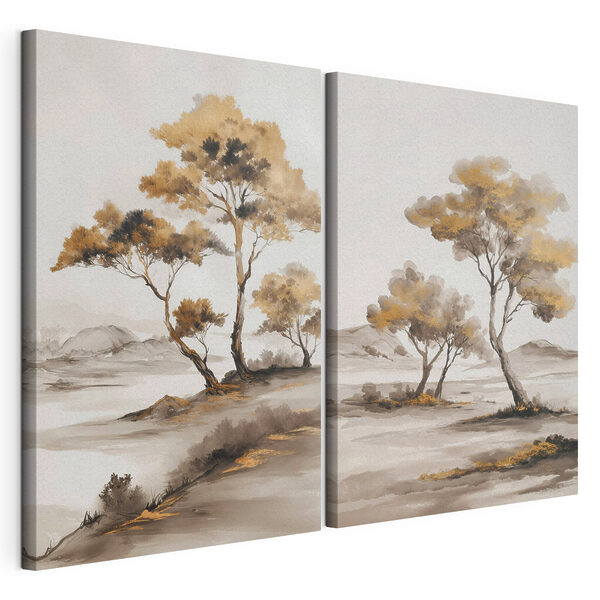 Dipinto raffigurante alberi nel deserto Stampa su tela modulare Dipinto raffigurante alberi nel deserto