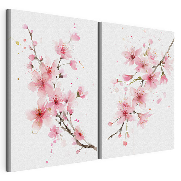 Acquerello raffigurante fiori rosa Stampa su tela modulare Acquerello raffigurante fiori rosa