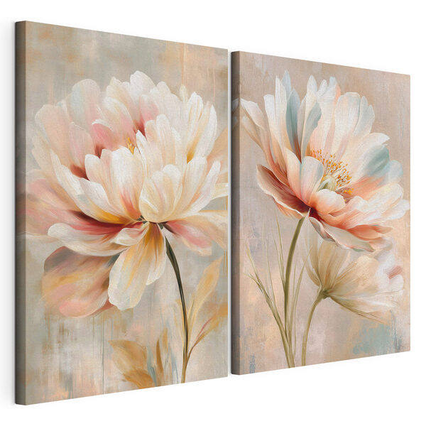 Fiori delicati dai colori tenui Stampa su tela modulare Fiori delicati dai colori tenui