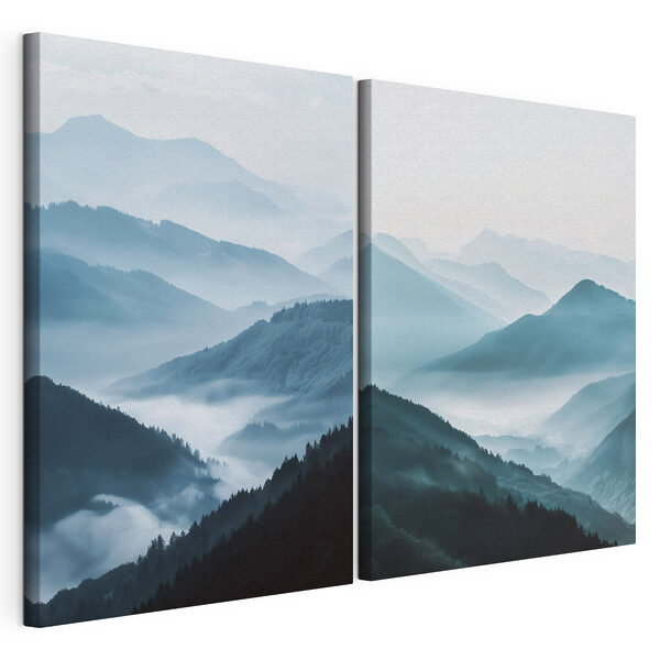 Collage di montagne avvolte dalla nebbia Stampa su tela modulare Collage di montagne avvolte dalla nebbia