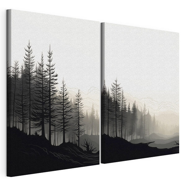Immagine in bianco e nero di una foresta Stampa su tela modulare Immagine in bianco e nero di una foresta