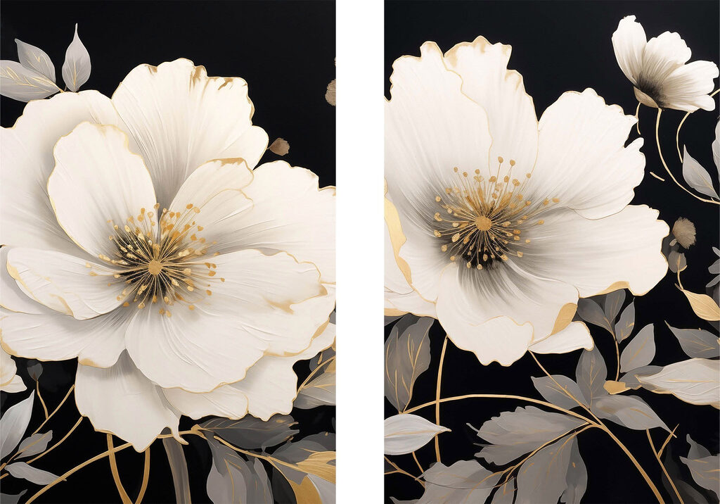 Stampa su tela modulare - Fiori eleganti su uno sfondo scuro (COD: m30280)
