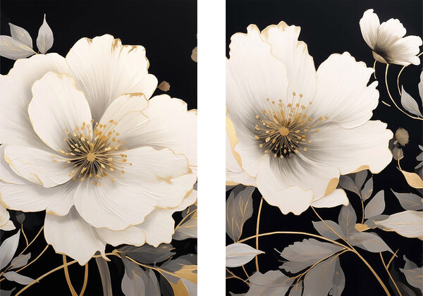 Stampa su tela modulare - Fiori eleganti su uno sfondo scuro (COD: m30280)