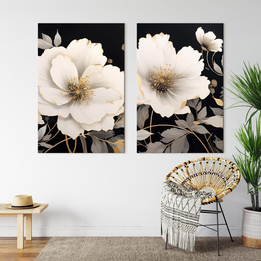 Stampa su tela modulare - Fiori eleganti su uno sfondo scuro (COD: m30280)