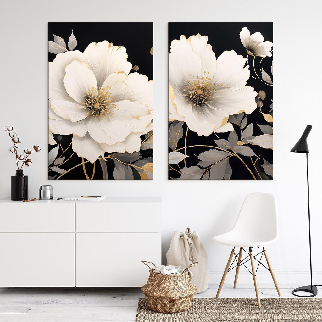 Stampa su tela modulare - Fiori eleganti su uno sfondo scuro (COD: m30280)