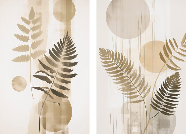 Pair of art pieces of leaves and circles