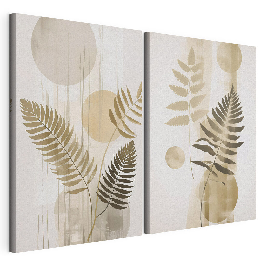 Pair of art pieces of leaves and circles
