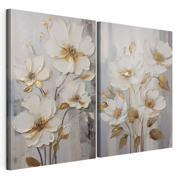 Dipinto di fiori su sfondo grigio Stampa su tela modulare Dipinto di fiori su sfondo grigio