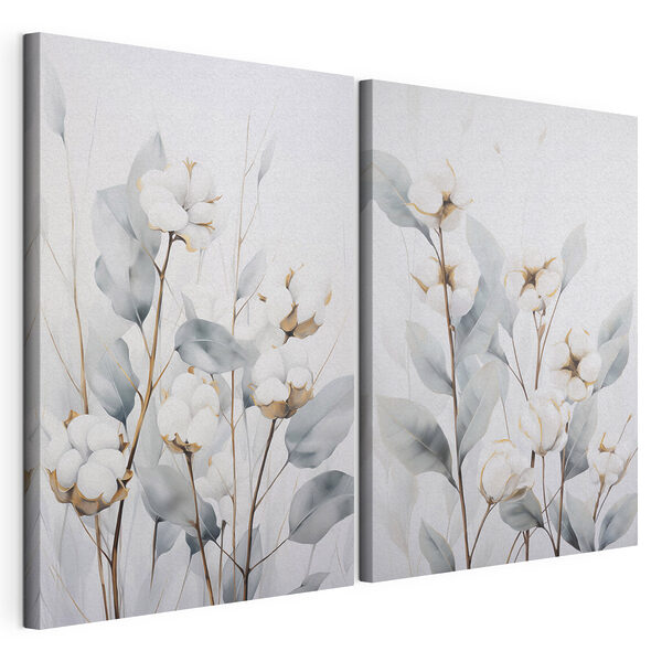 Dipinto raffigurante fiori e foglie di cotone Stampa su tela modulare Dipinto raffigurante fiori e foglie di cotone