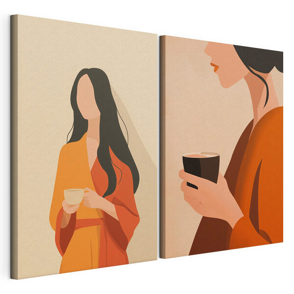 Donna con una tazza di caffè in mano Stampa su tela modulare Donna con una tazza di caffè in mano
