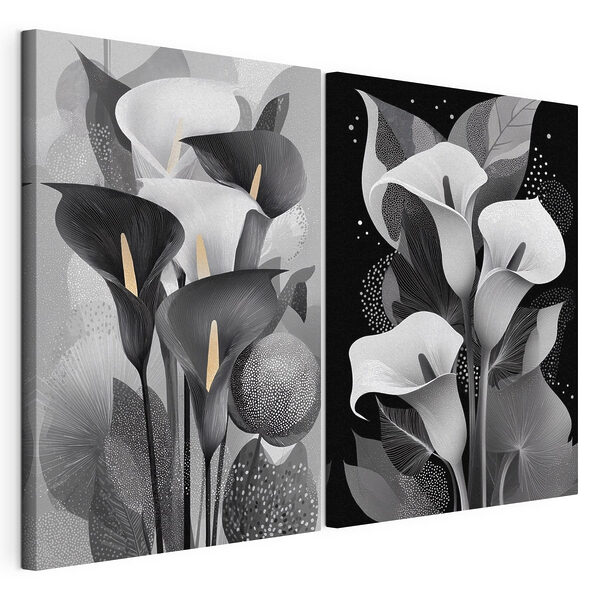 Fiori delicati in un’eleganza monocromatica Stampa su tela modulare Fiori delicati in un’eleganza monocromatica