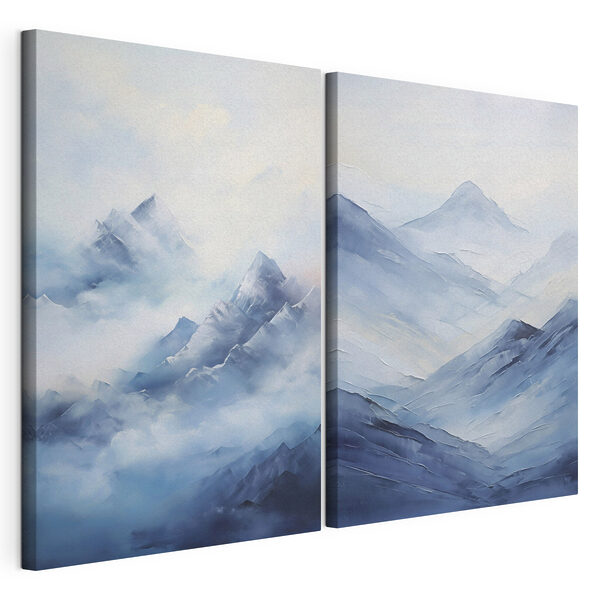 Dipinto raffigurante montagne avvolte nella nebbia Stampa su tela modulare Dipinto raffigurante montagne avvolte nella nebbia