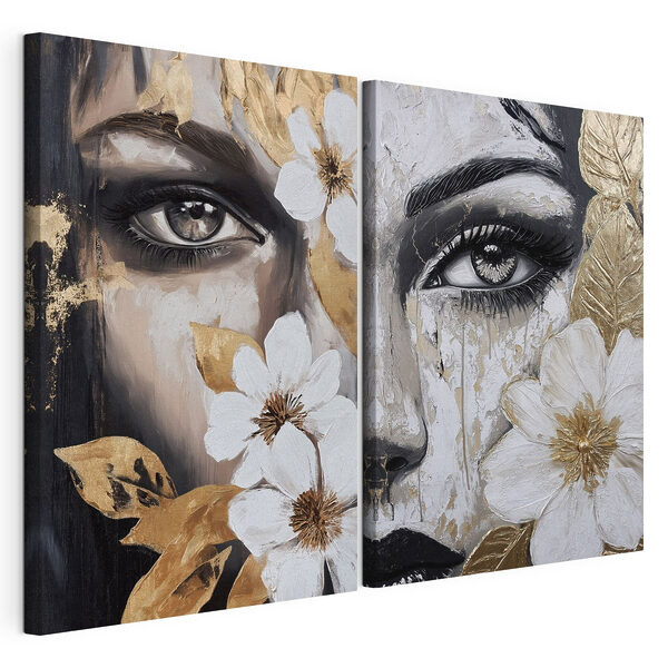 Stampa su tela modulare Dipinto raffigurante il volto di una donna con dei fiori (COD: m30495) Stampa su tela modulare Stampa su tela modulare Dipinto raffigurante il volto di una donna con dei fiori (COD: m30495)