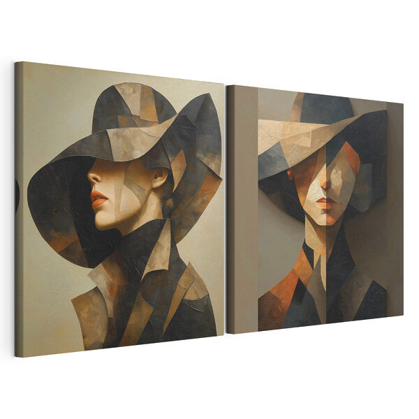 Stampa su tela modulare Stampa su tela modulare Collage di un dipinto raffigurante una donna con un cappello (COD: m30505)
