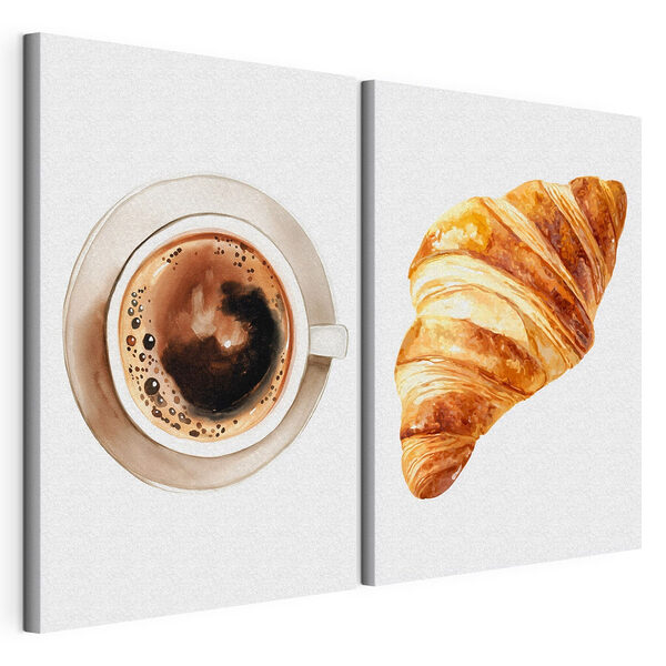 Un croissant e una tazza di caffè Stampa su tela modulare Un croissant e una tazza di caffè