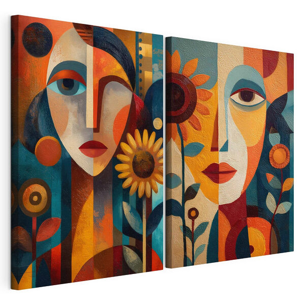 Collage composto da un dipinto raffigurante una donna e una donna Stampa su tela modulare Collage composto da un dipinto raffigurante una donna e una donna