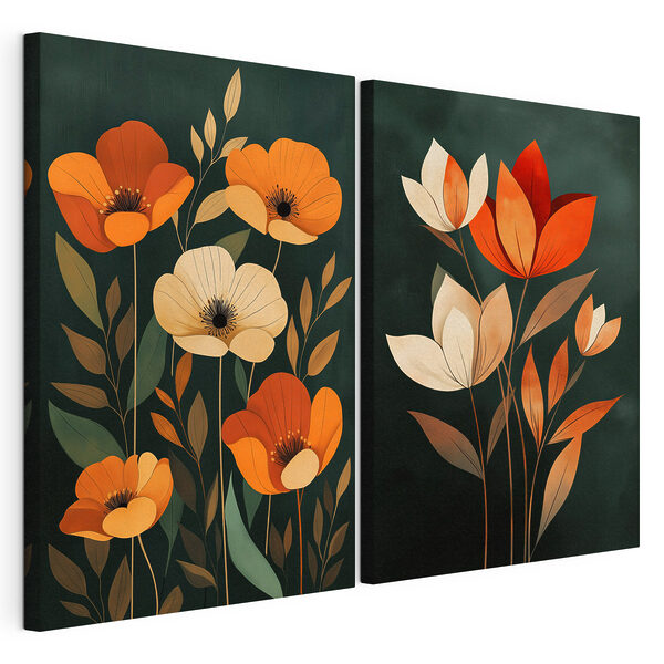 Dipinto di fiori su sfondo nero Stampa su tela modulare Dipinto di fiori su sfondo nero