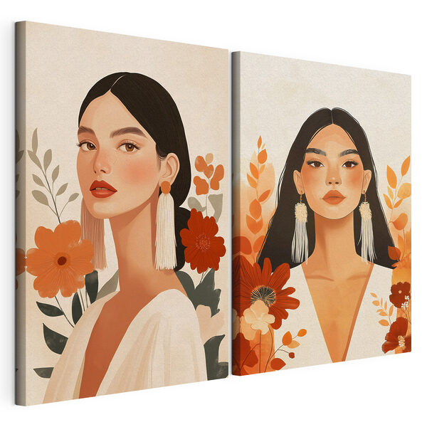 Collage raffigurante una donna con dei fiori Stampa su tela modulare Collage raffigurante una donna con dei fiori