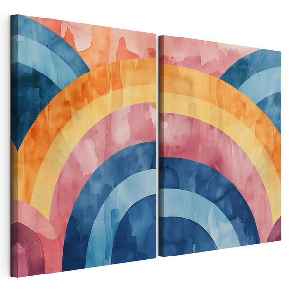 Dipinto ad acquerello dai colori vivaci raffigurante dei cerchi Stampa su tela modulare Dipinto ad acquerello dai colori vivaci raffigurante dei cerchi