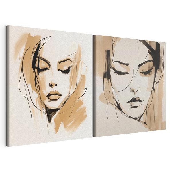 Disegno del volto di una donna Stampa su tela modulare Disegno del volto di una donna