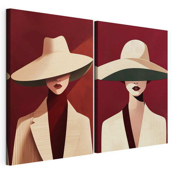 Collage raffigurante una donna con un cappello Stampa su tela modulare Collage raffigurante una donna con un cappello