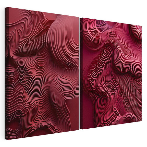 Linee ondulate rosse e rosa Stampa su tela modulare Linee ondulate rosse e rosa