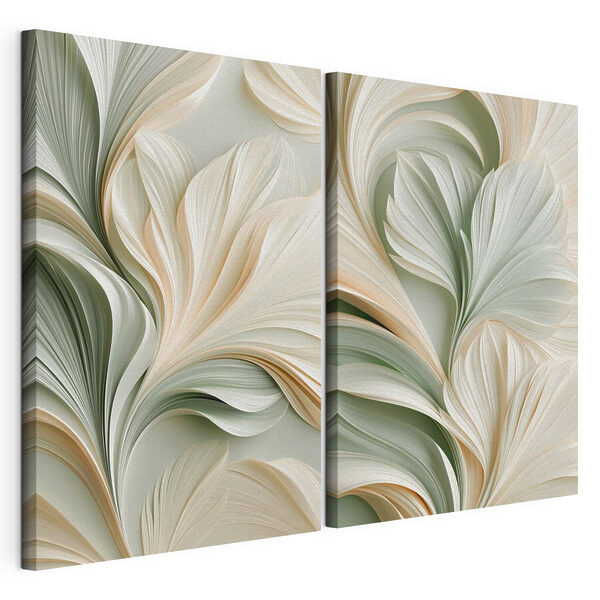 Collage con motivo floreale bianco e verde Stampa su tela modulare Collage con motivo floreale bianco e verde