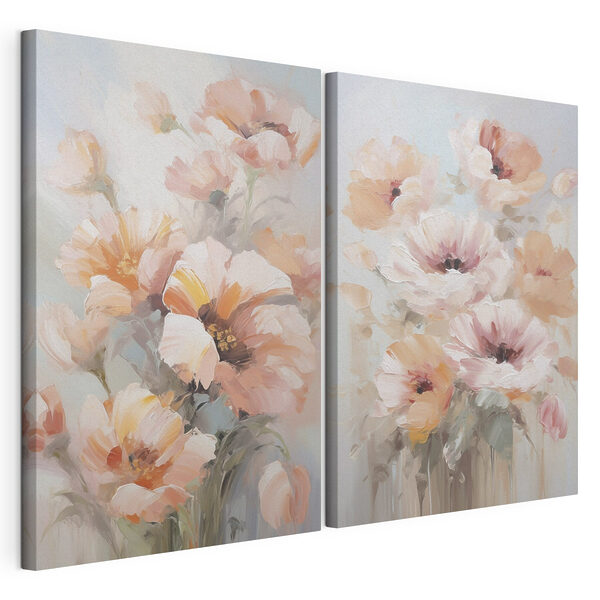 Dipinto raffigurante dei fiori su sfondo blu Stampa su tela modulare Dipinto raffigurante dei fiori su sfondo blu