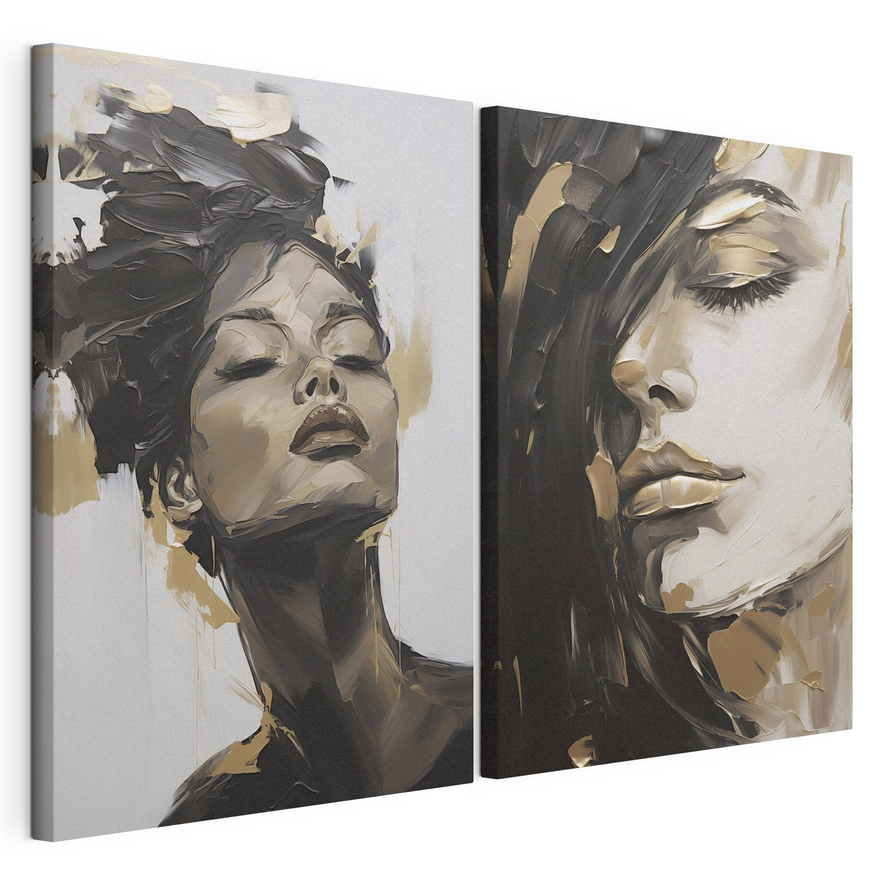 Collage of a woman's face and a painting of a woman's face Collage of a woman's face and a painting of a woman's face
