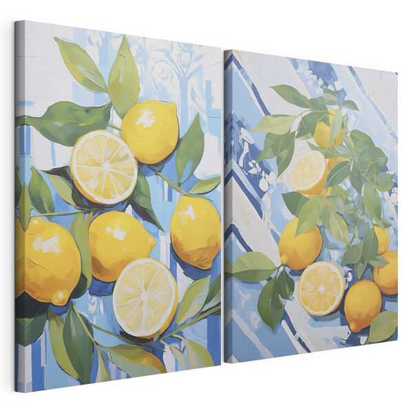 Stampa su tela modulare Stampa su tela modulare Dipinto raffigurante limoni e foglie (COD: m30778)
