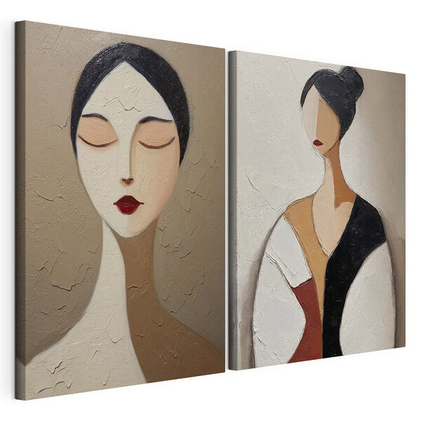 Collage di un dipinto raffigurante una donna Stampa su tela modulare Collage di un dipinto raffigurante una donna