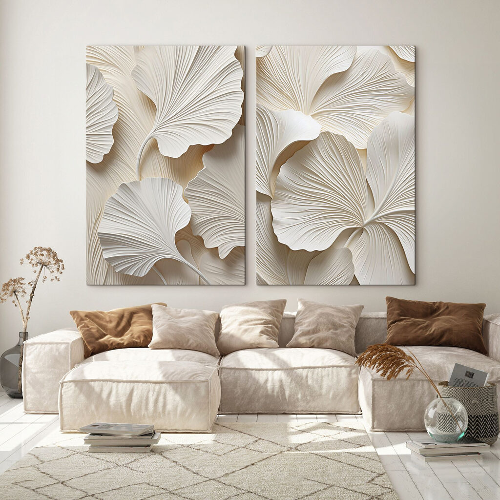 Stampa su tela modulare Delicati strati dal design ispirato alla natura (COD: m30671) Stampa su tela modulare Delicati strati dal design ispirato alla natura (COD: m30671)