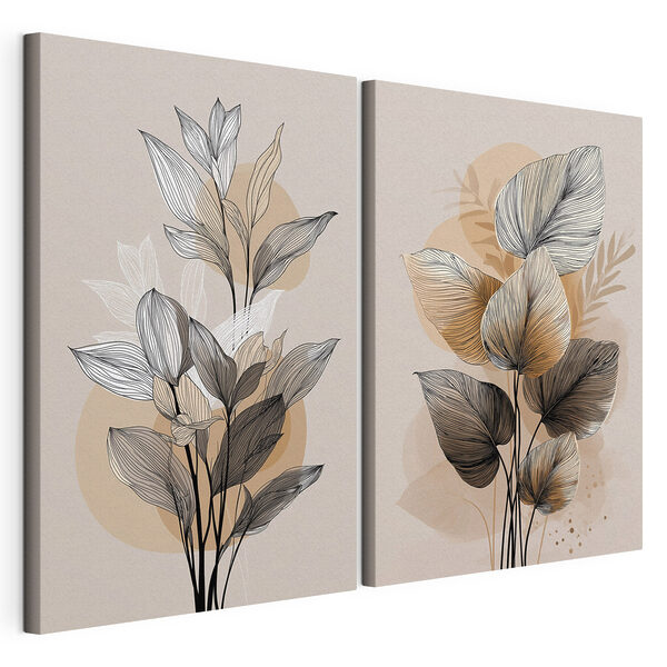 - Elegante disegno botanico in stile line art Stampa su tela modulare - Elegante disegno botanico in stile line art
