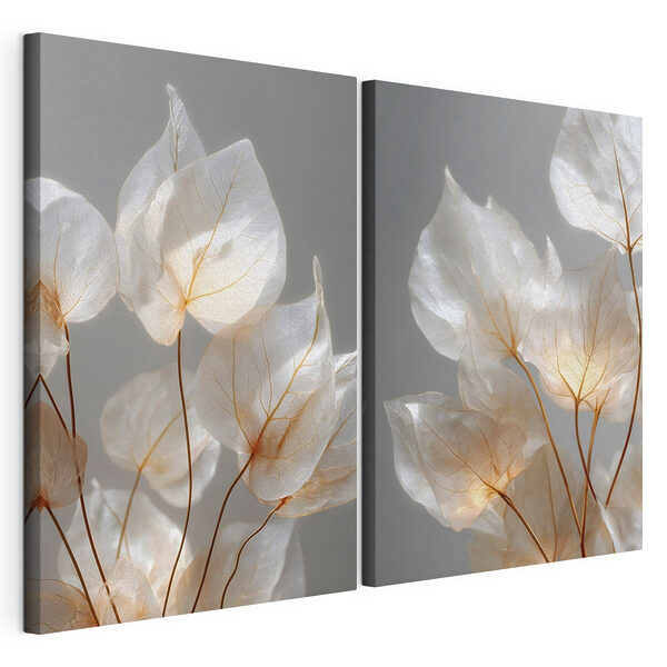 Foglie delicate che catturano una luce soffusa Stampa su tela modulare Foglie delicate che catturano una luce soffusa