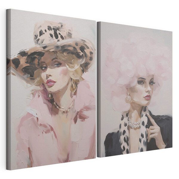 Stampa su tela modulare Stampa su tela modulare Collage raffigurante una donna con un cappello rosa (COD: m30595)