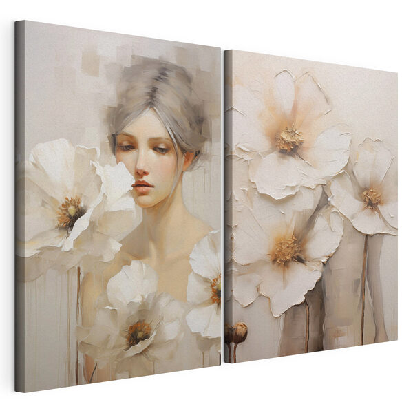 Stampa su tela modulare Dipinto raffigurante una donna con fiori bianchi (COD: m30583) Stampa su tela modulare Stampa su tela modulare Dipinto raffigurante una donna con fiori bianchi (COD: m30583)
