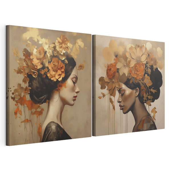 Stampa su tela modulare Stampa su tela modulare Dipinto raffigurante una donna con dei fiori tra i capelli (COD: m30559)